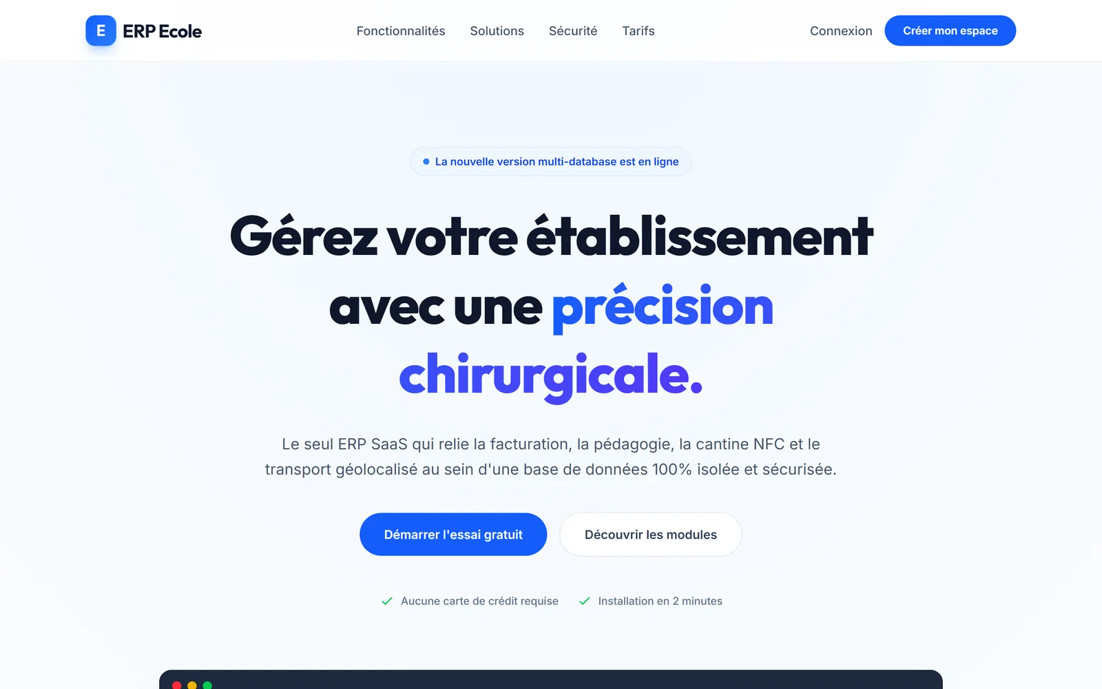 Aperçu du site ERP Ecole