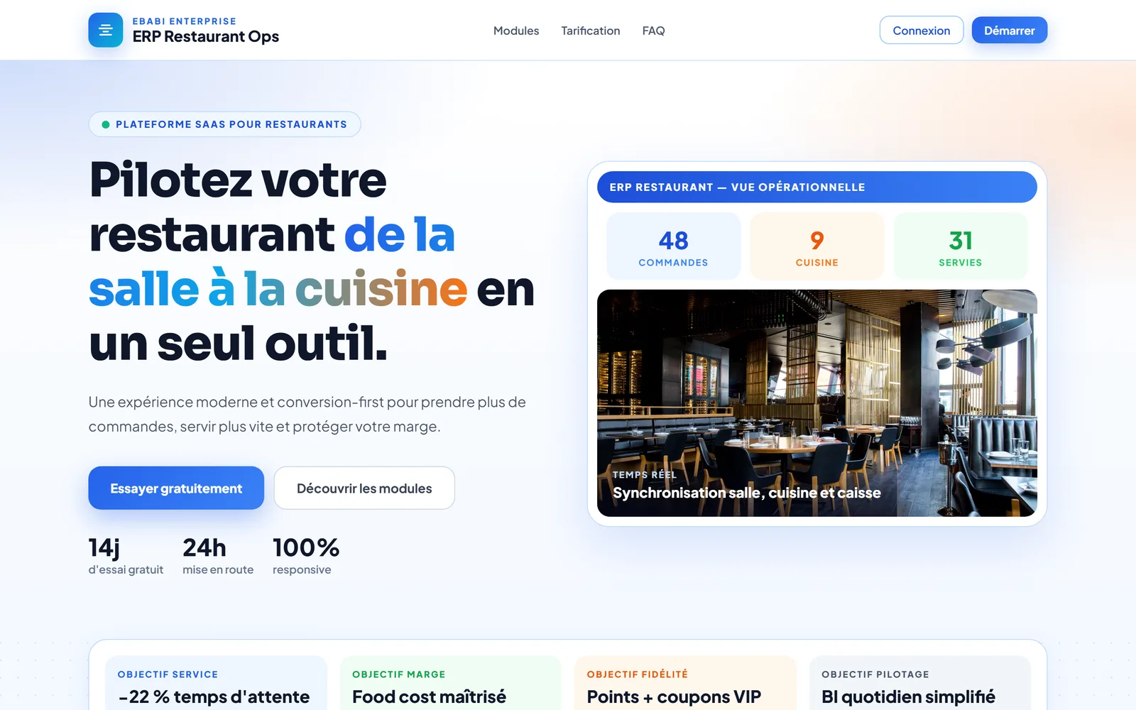Aperçu du site ERP Restaurant