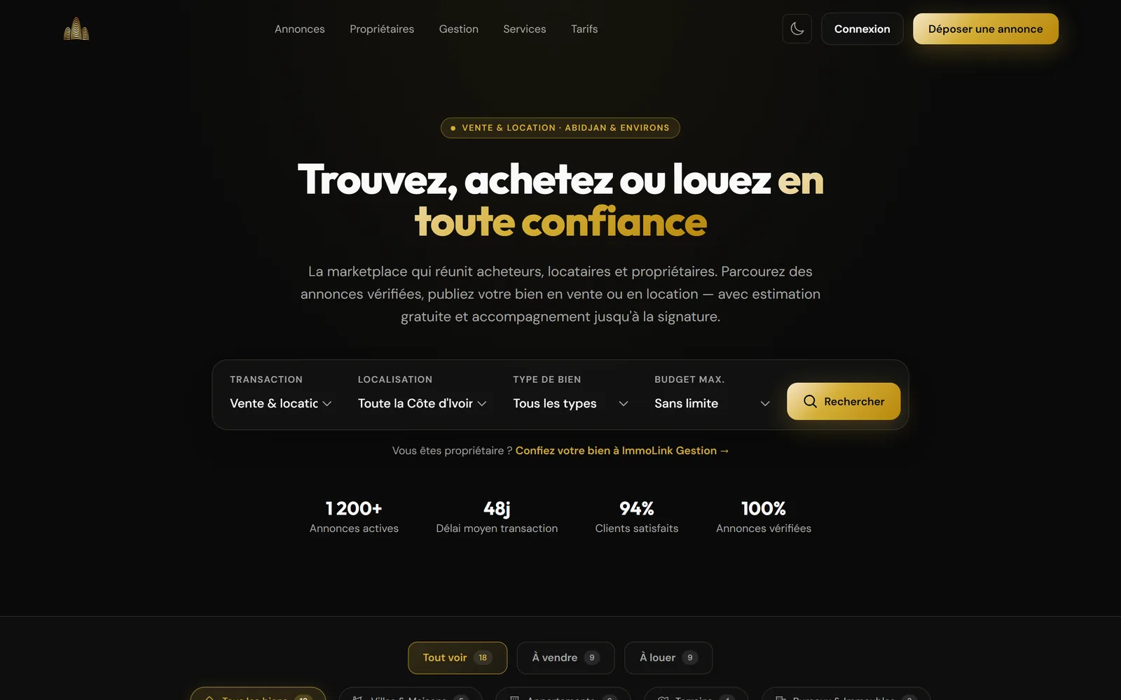 Aperçu du site ImmoLink CI